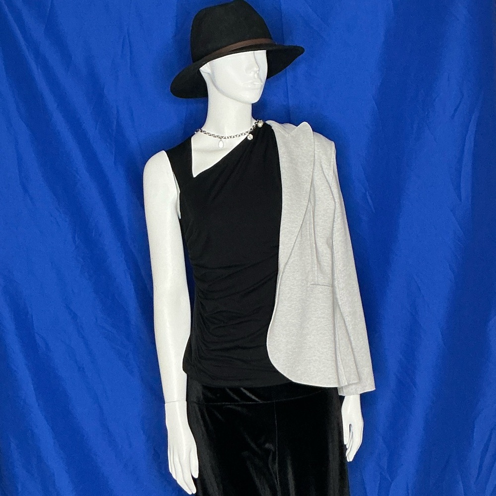 Reformation Light Gray Women's Blazer with Black Blouse and Pants